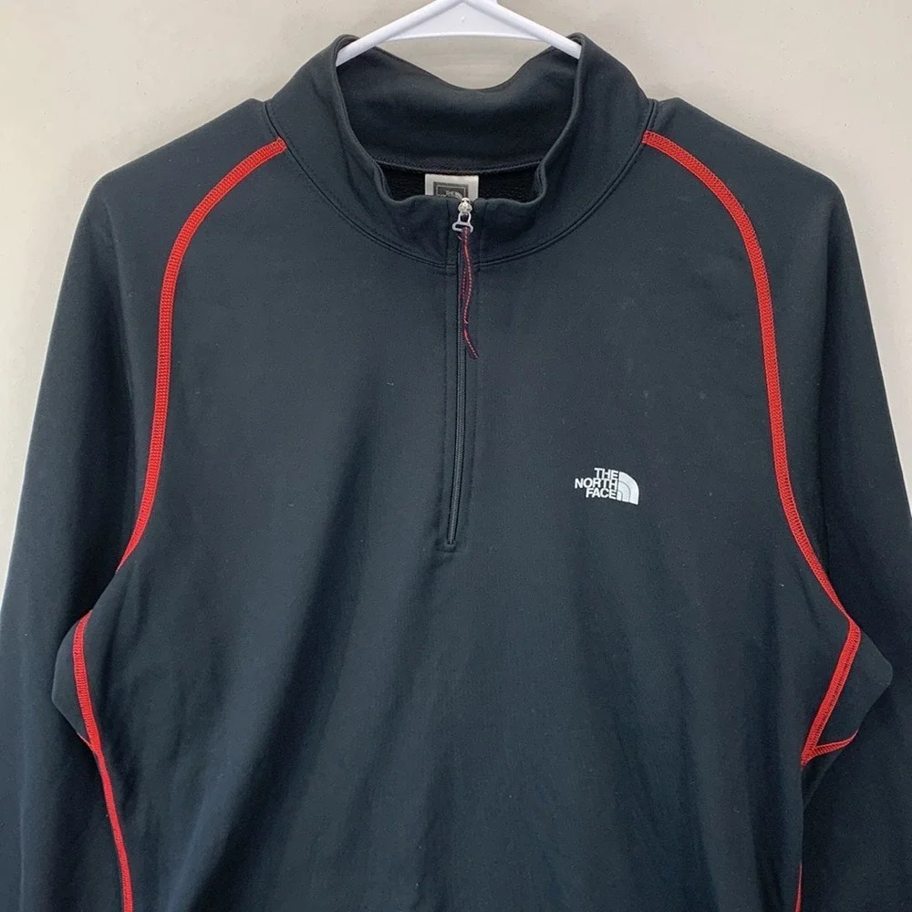The North Face 1/4 Zip Fleece Pullover Jacket Mens Size L Black Red Outdoor Tech